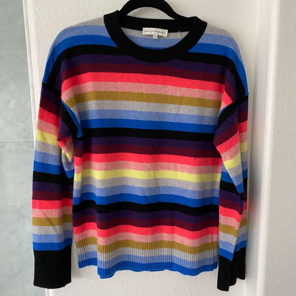 White & Warren Cashmere Striped Sweater Sz L EUC